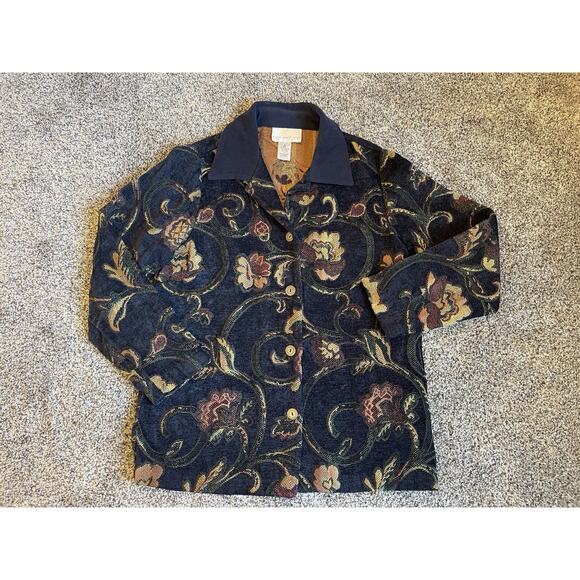 Susan Graver Floral Tapestry Jacquard Button-up Jacket Size Small - Picture 1 of 11